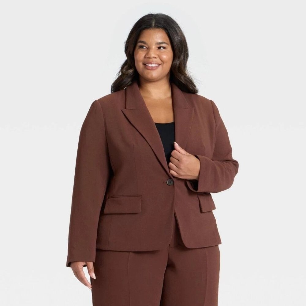 K-81 A New Day Women's 3X Signature Crepe Fitted Blazer - Brown